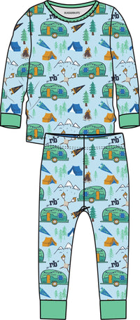 SoftSnooze™ Kids Bamboo Viscose Blue Campfire Crew Long Sleeve Pajama Set