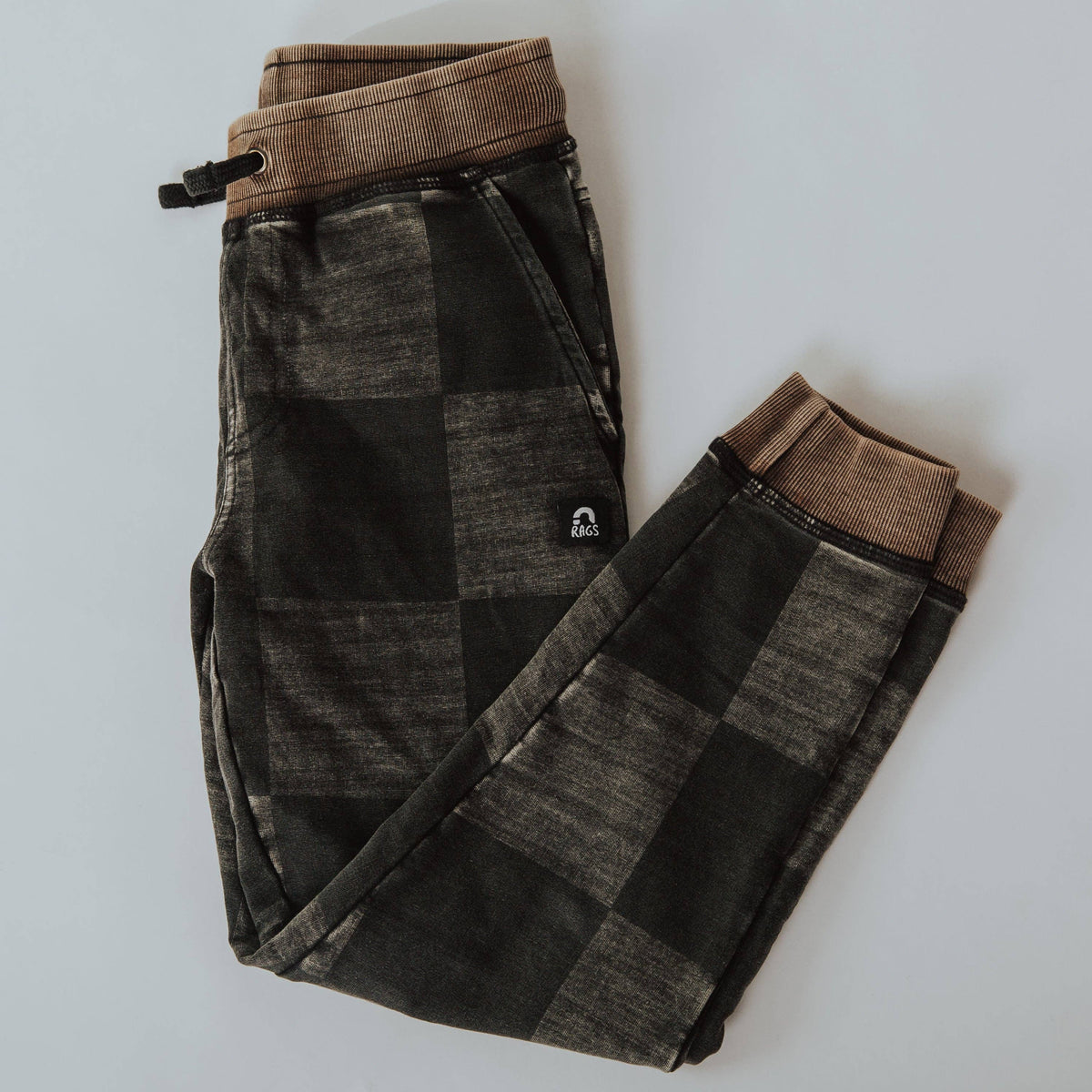 Washed Black Denim Check Joggers