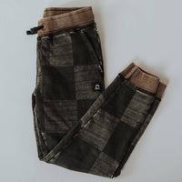 Washed Black Denim Check Joggers