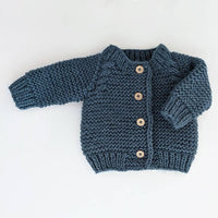 Slate Blue Garter Stitch Cardigan Sweater