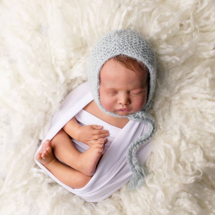 Newborn Baby Blue Angora Knit Bonnet