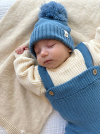 High-Waisted Knit Suspenders Denim Blue