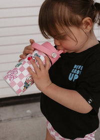 Pink Checkered Water Bottle