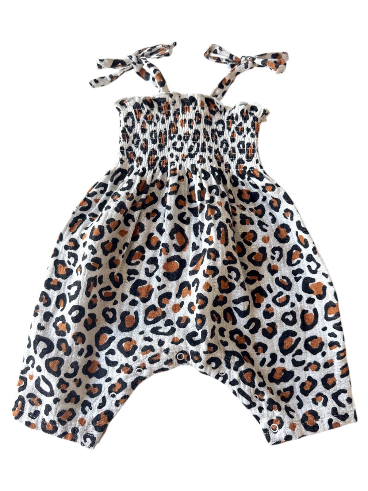 Leopard Muslin Smocked Jumpsuit