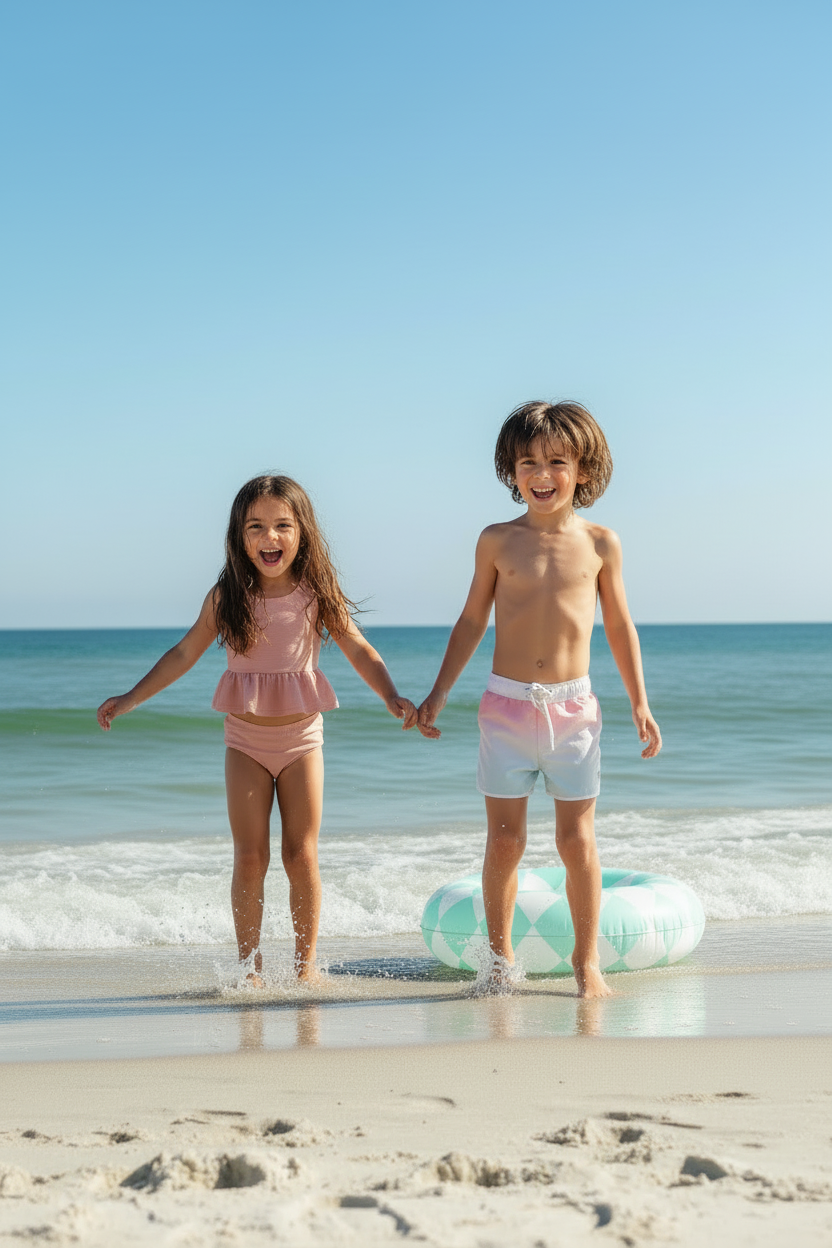 Flutter Tankini Set (soft pink ribbed)