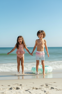 Flutter Tankini Set (soft pink ribbed)