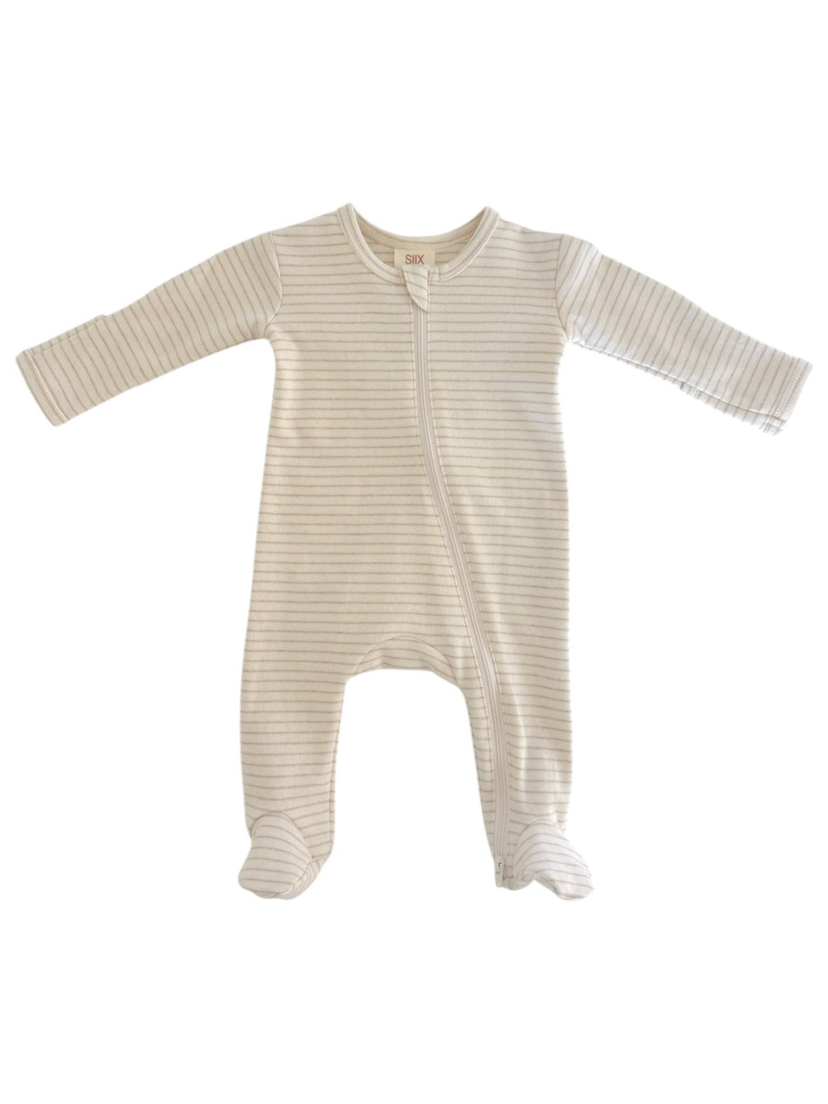 Sage Pencil Stripe / Organic 2-Way Zip Footie