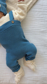 High-Waisted Knit Suspenders Denim Blue