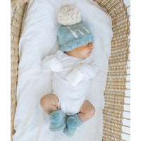 Garter Stitch Baby Booties Surf with Pom Poms