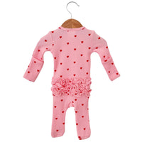 Organic Waffle Ruffle Zip Footie, Little Red Heart (on Pink)