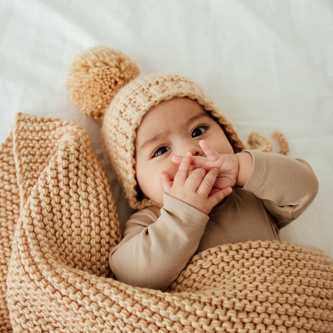 Latte Garter Stitch Knit Bonnet