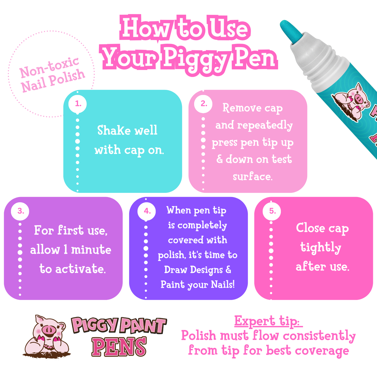 Twirly Teal Piggy Paint Pen - Kids Non-toxic Nail Polish