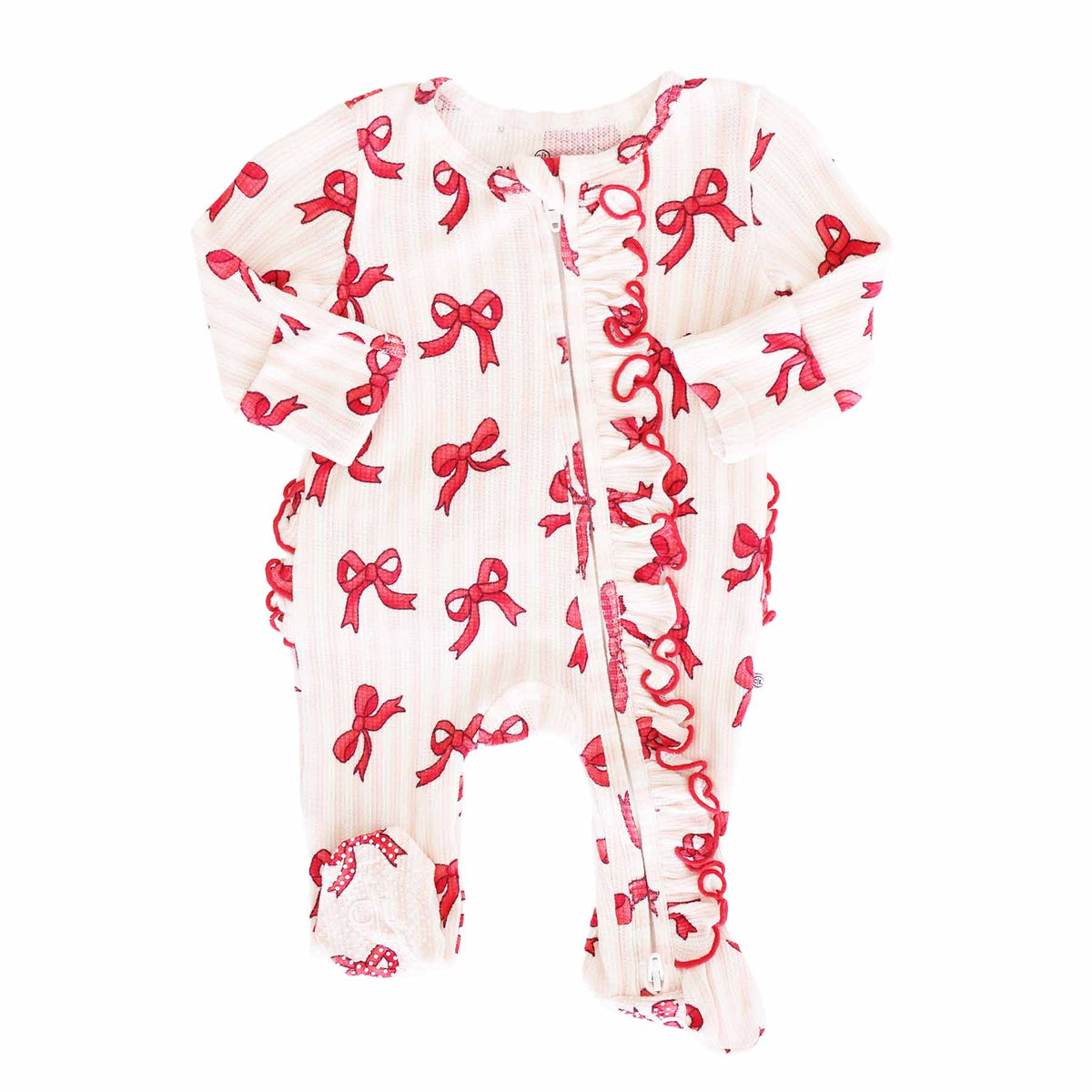 Coquette Christmas Bamboo Waffle Zipper Ruffle Footie