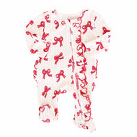 Coquette Christmas Bamboo Waffle Zipper Ruffle Footie