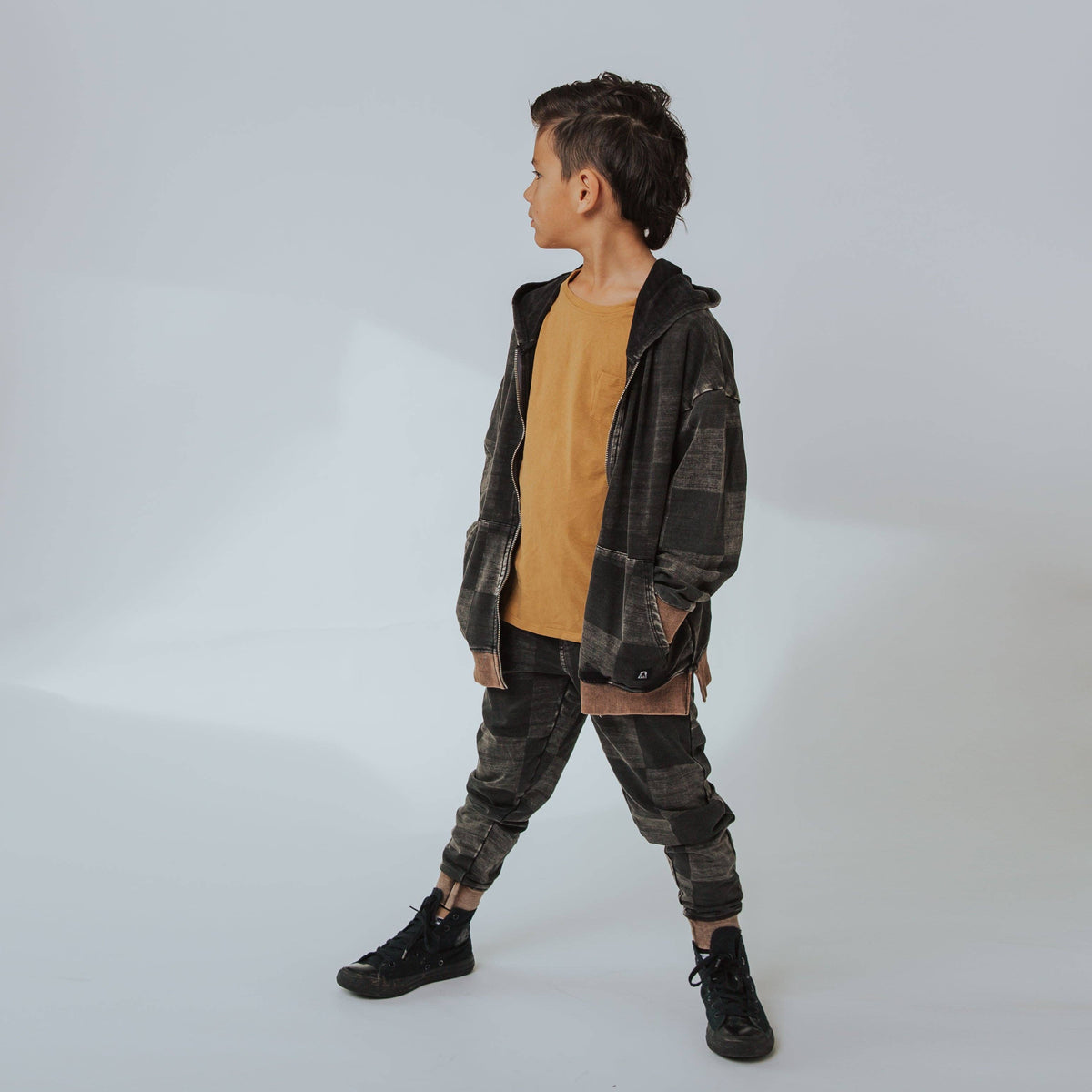 Washed Black Denim Check Joggers