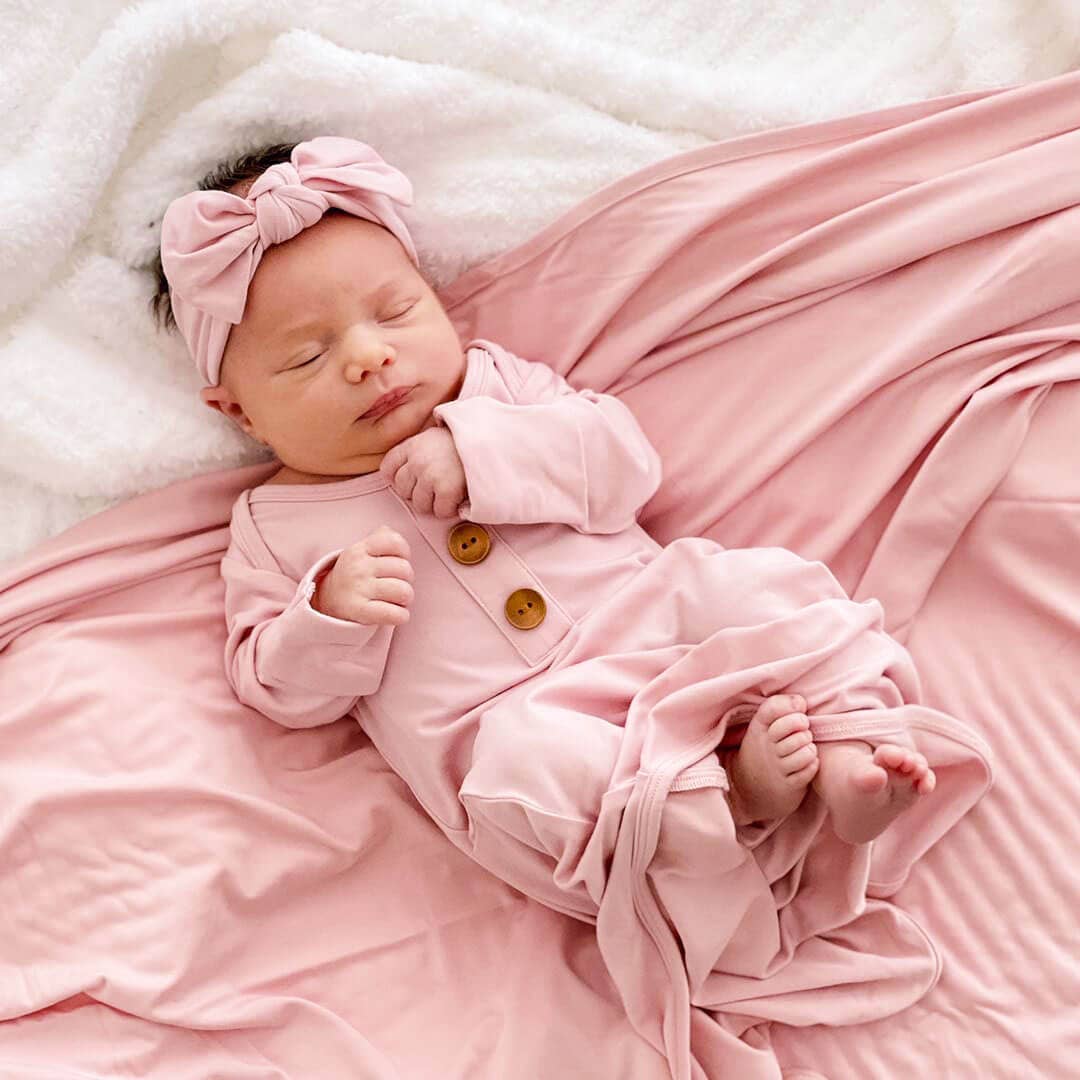 Solid Petal Pink Bamboo Baby Knot Gown & Hat