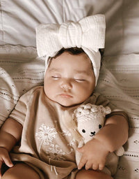 Pointelle Bow Headband - White