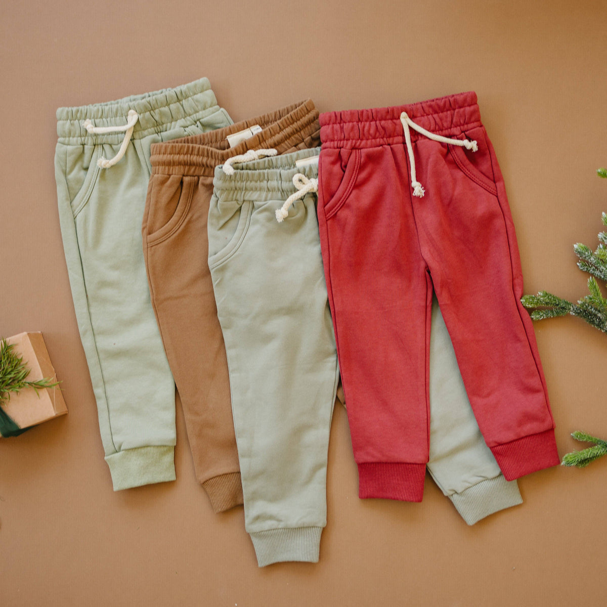 Cotton French Terry Joggers - Red