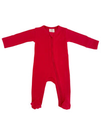 Red Organic Pointelle 2-Way Zip Footie