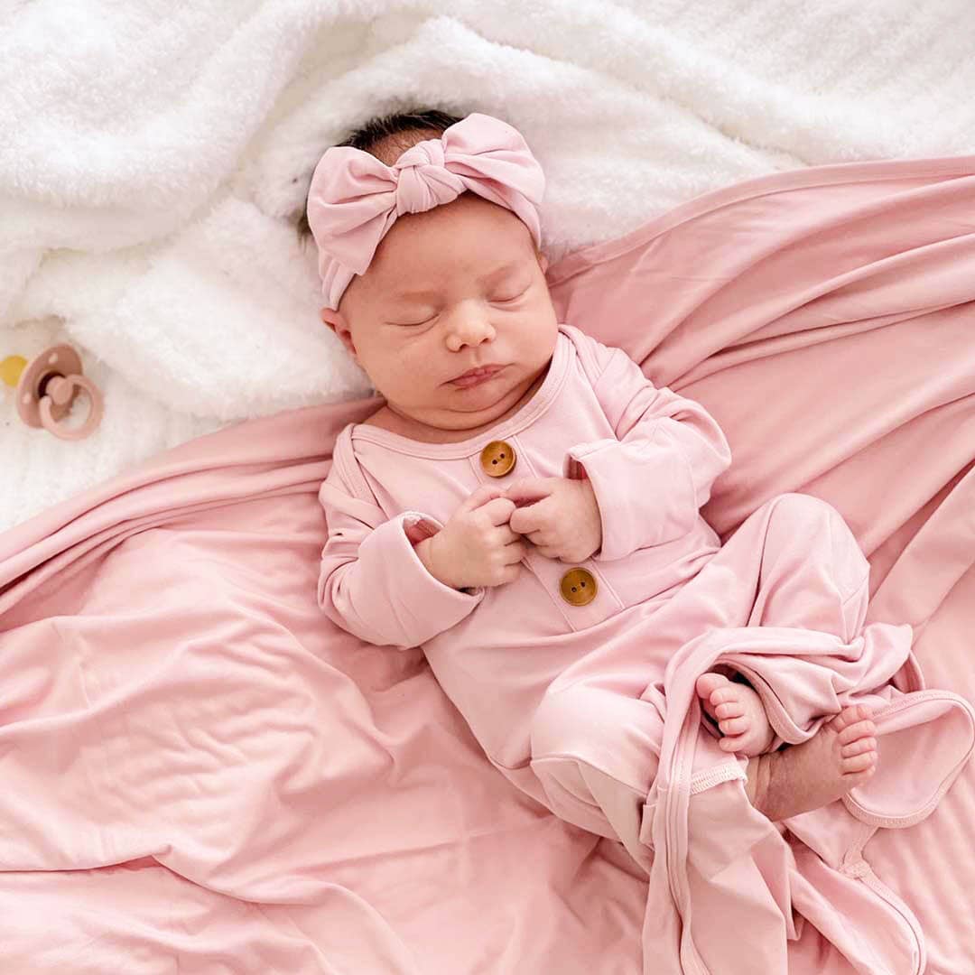 Solid Petal Pink Bamboo Baby Knot Gown & Hat