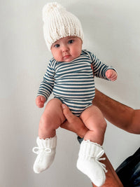 Steel Blue Stripe Organic Ribbed Long Sleeve Bodysuit