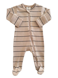 Tan/Black Stripe Organic Ribbed Zip Footie