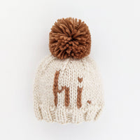 Hi. Pecan Hand Knit Beanie Hat