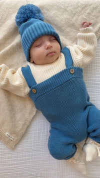 High-Waisted Knit Suspenders Denim Blue