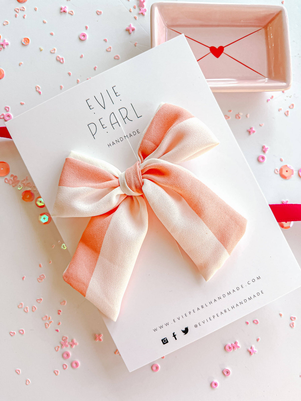 Cream & Peachy Pink Stripe Large Pinwheel Bow