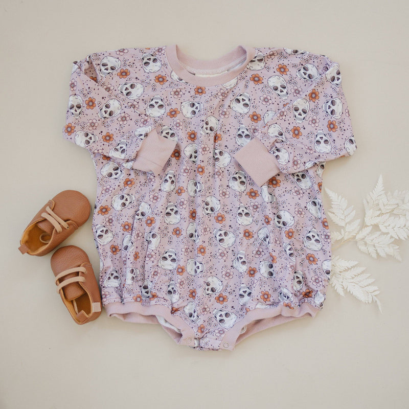 Purple Floral Skulls Bamboo Bubble Romper