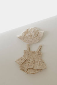 Sleeveless Muslin Romper & Hat | Flora