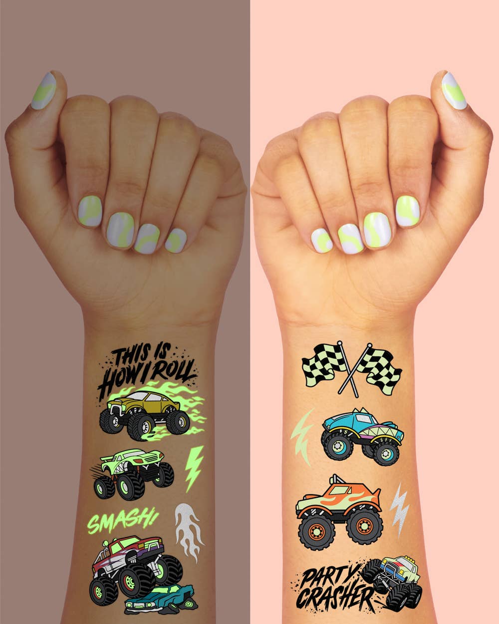Monster Truck Glow In The Dark Temporary Tattoos