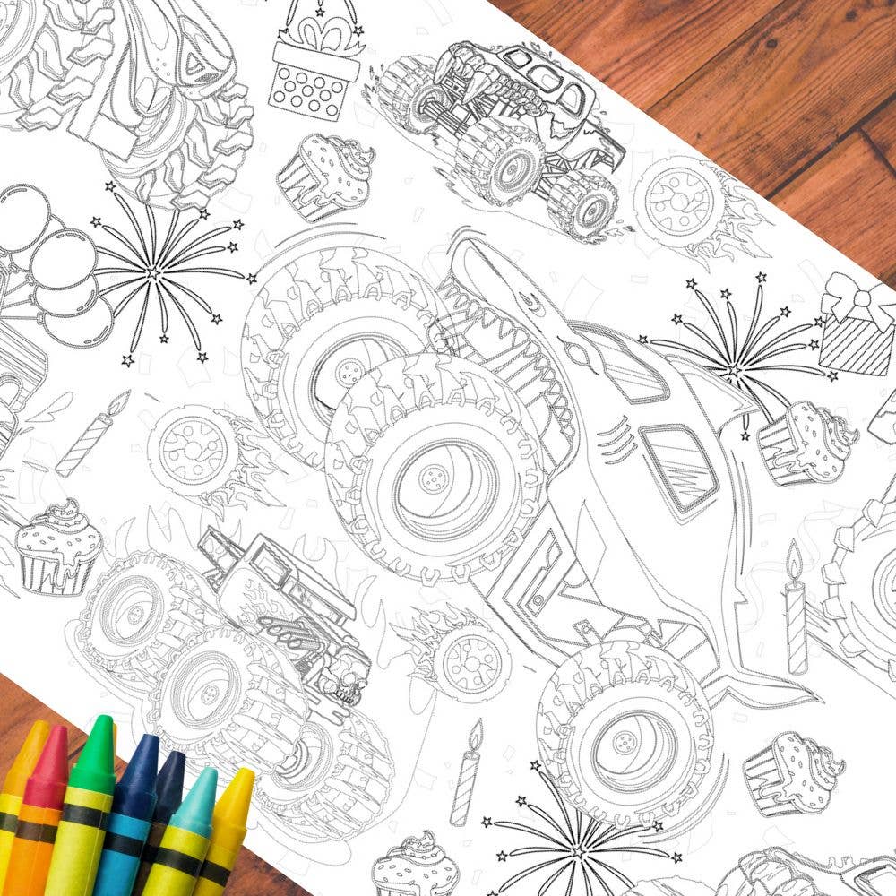 Monster Truck Coloring Tablecloth