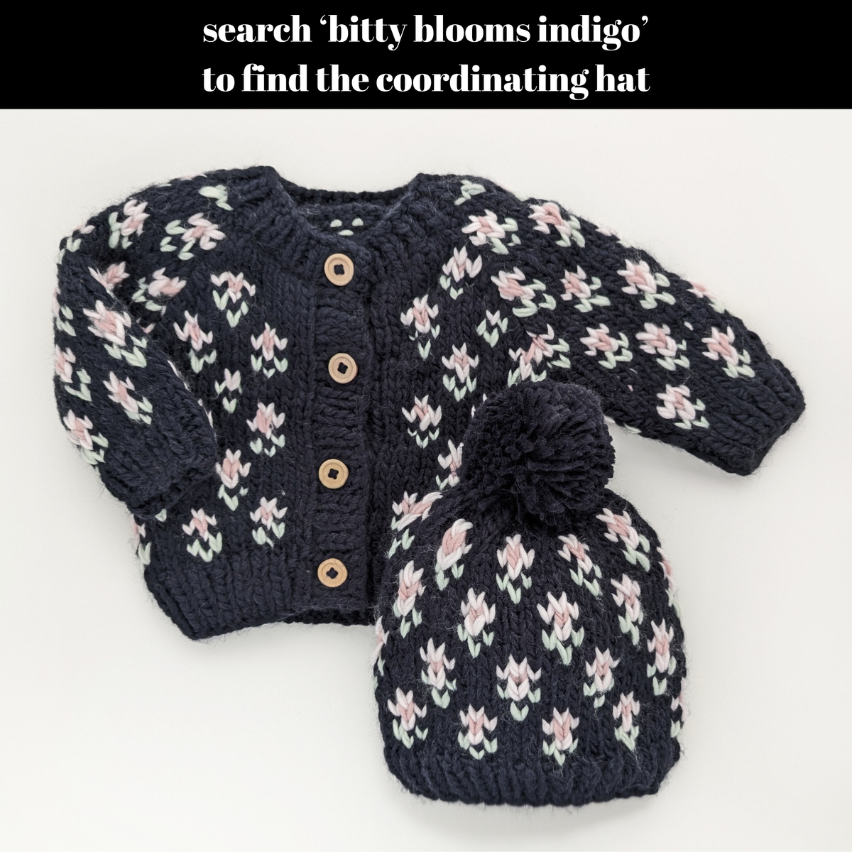 Bitty Blooms Indigo Cardigan Sweater