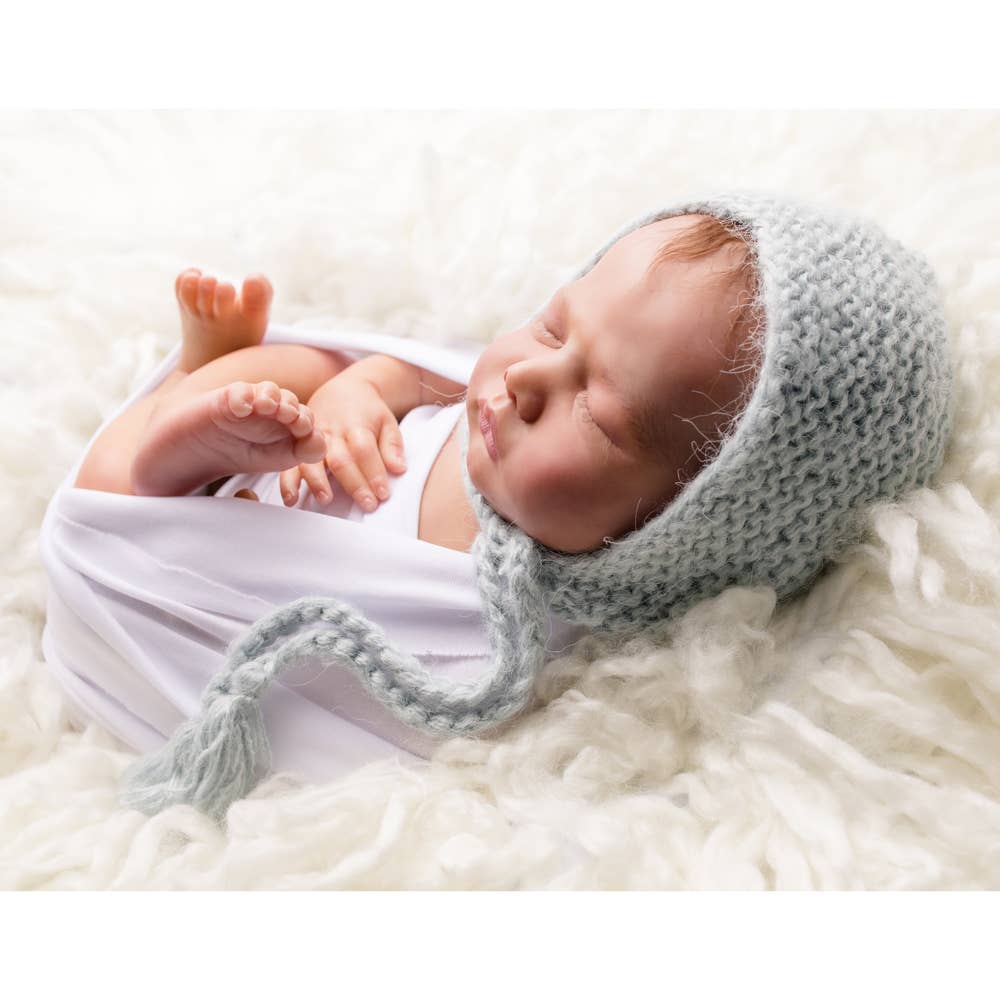 Newborn Baby Blue Angora Knit Bonnet
