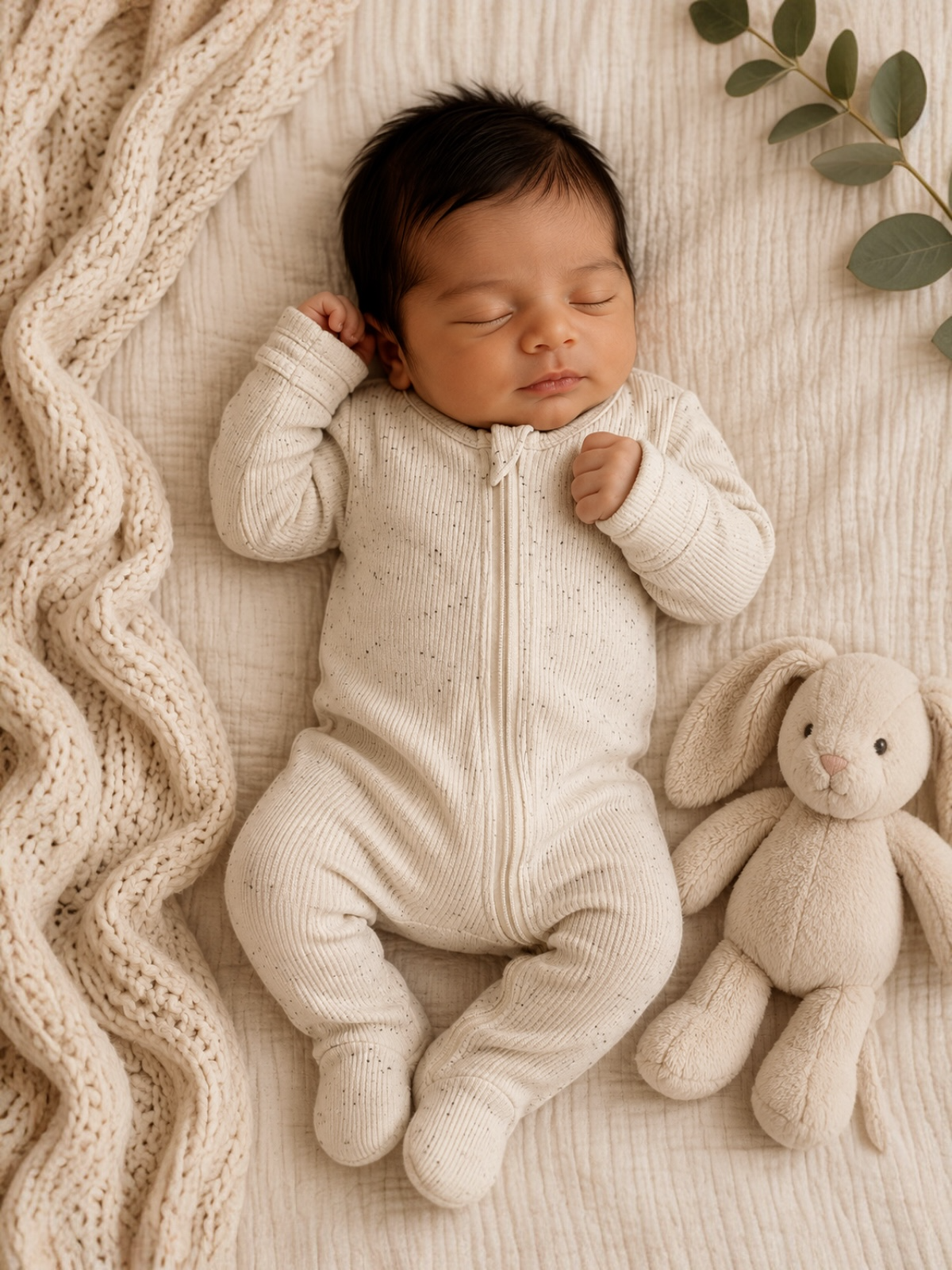 Cream Speckle Ribbed 2-Way Zip Footie