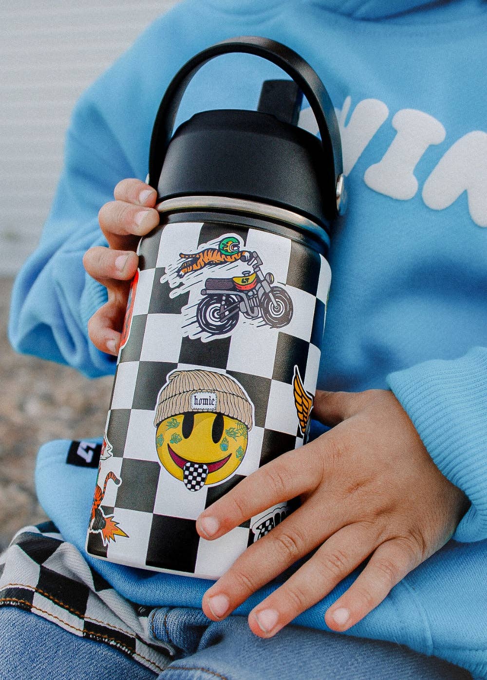 Checkered Sticker Slap Water Bottle