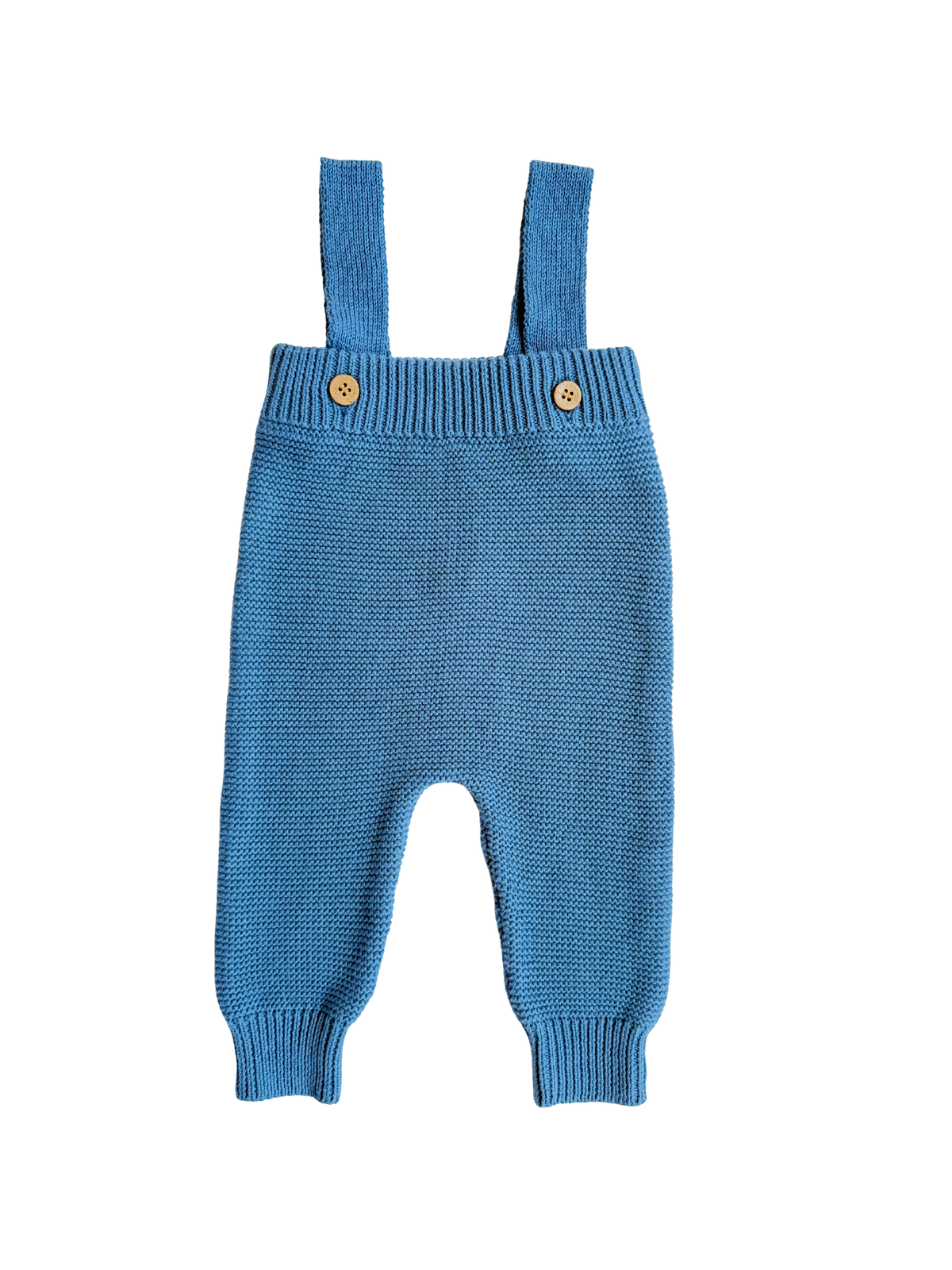 High-Waisted Knit Suspenders Denim Blue