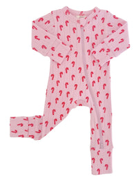 Pink Candy Cane Organic Pointelle 2-Way Zip Romper