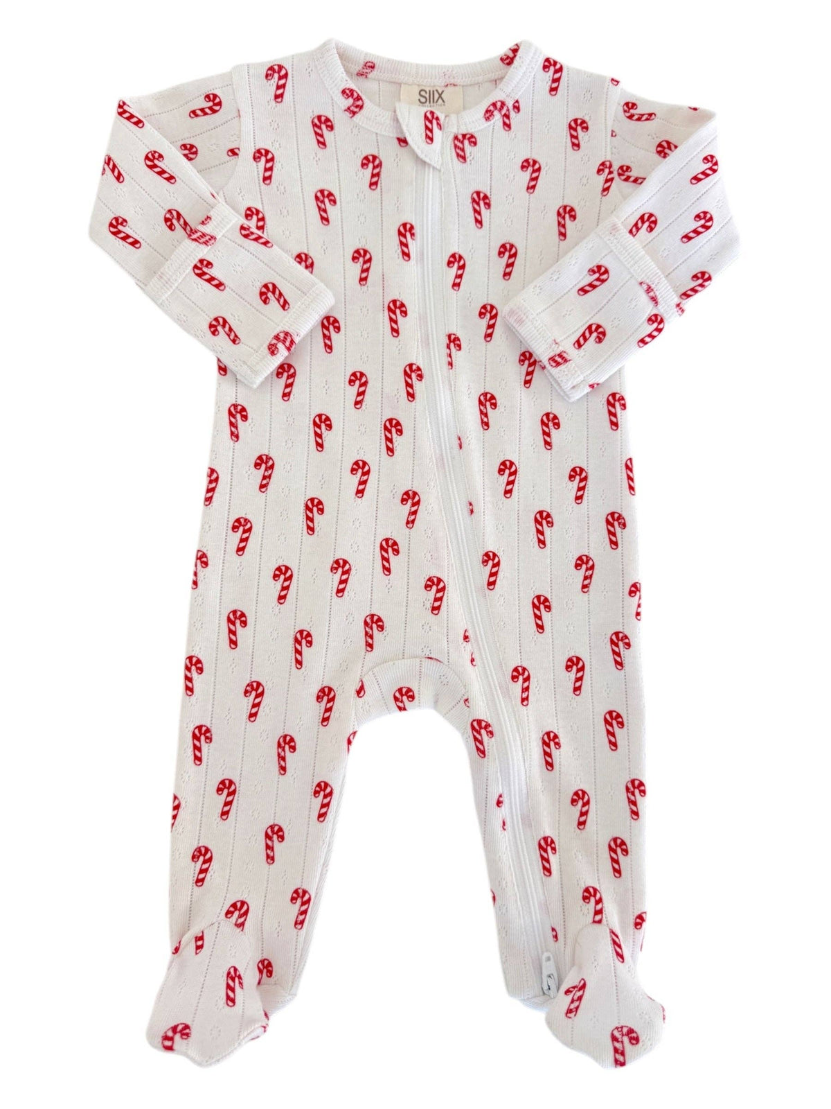 Candy Cane Organic Pointelle 2-Way Zip Footie