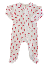 Candy Cane Organic Pointelle 2-Way Zip Footie