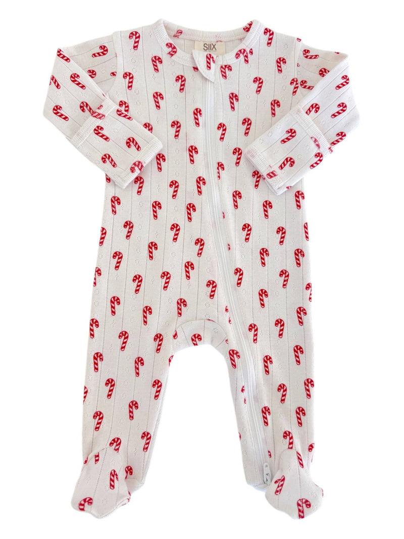 Candy Cane Organic Pointelle 2-Way Zip Footie