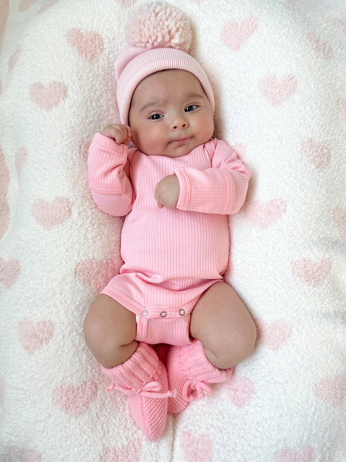 Pink Organic Ribbed Long Sleeve Bodysuit