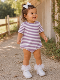 Violet Stripe Organic Pointelle T-Shirt Bubble