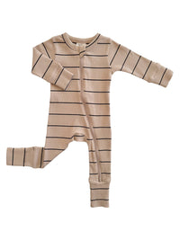 Tan/Black Stripe Organic Ribbed 2-Way Zip Romper