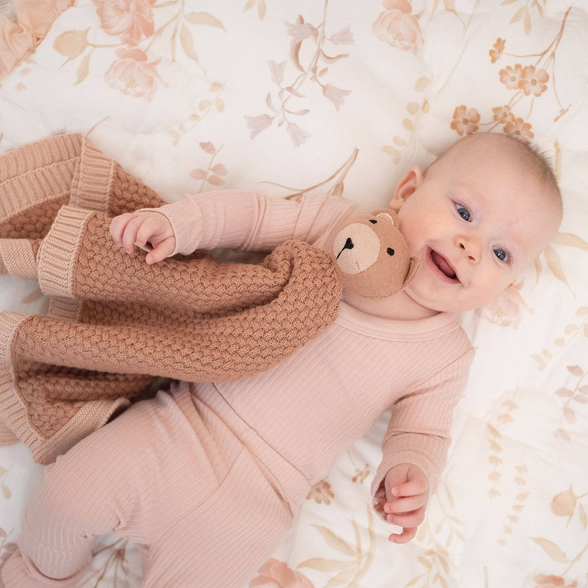 Violet Knitted Teddy Bear Lovie Blanket