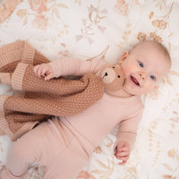 Violet Knitted Teddy Bear Lovie Blanket