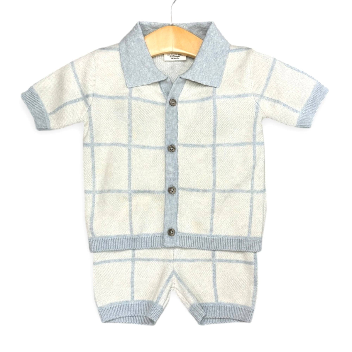 Checkered Jacquard Baby Shirt & Shorts Set (Organic Cotton)