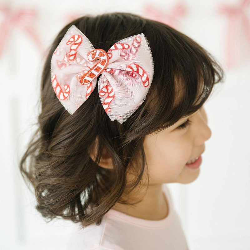 Candy Cane Confetti Christmas Tulle Bow Clip