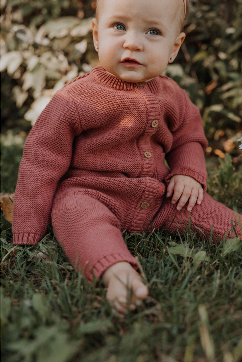 Penelope Garter Stitch Romper in Rosewood